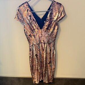 Dress the Population, Sequin V-Neck Dress - Rose Gold